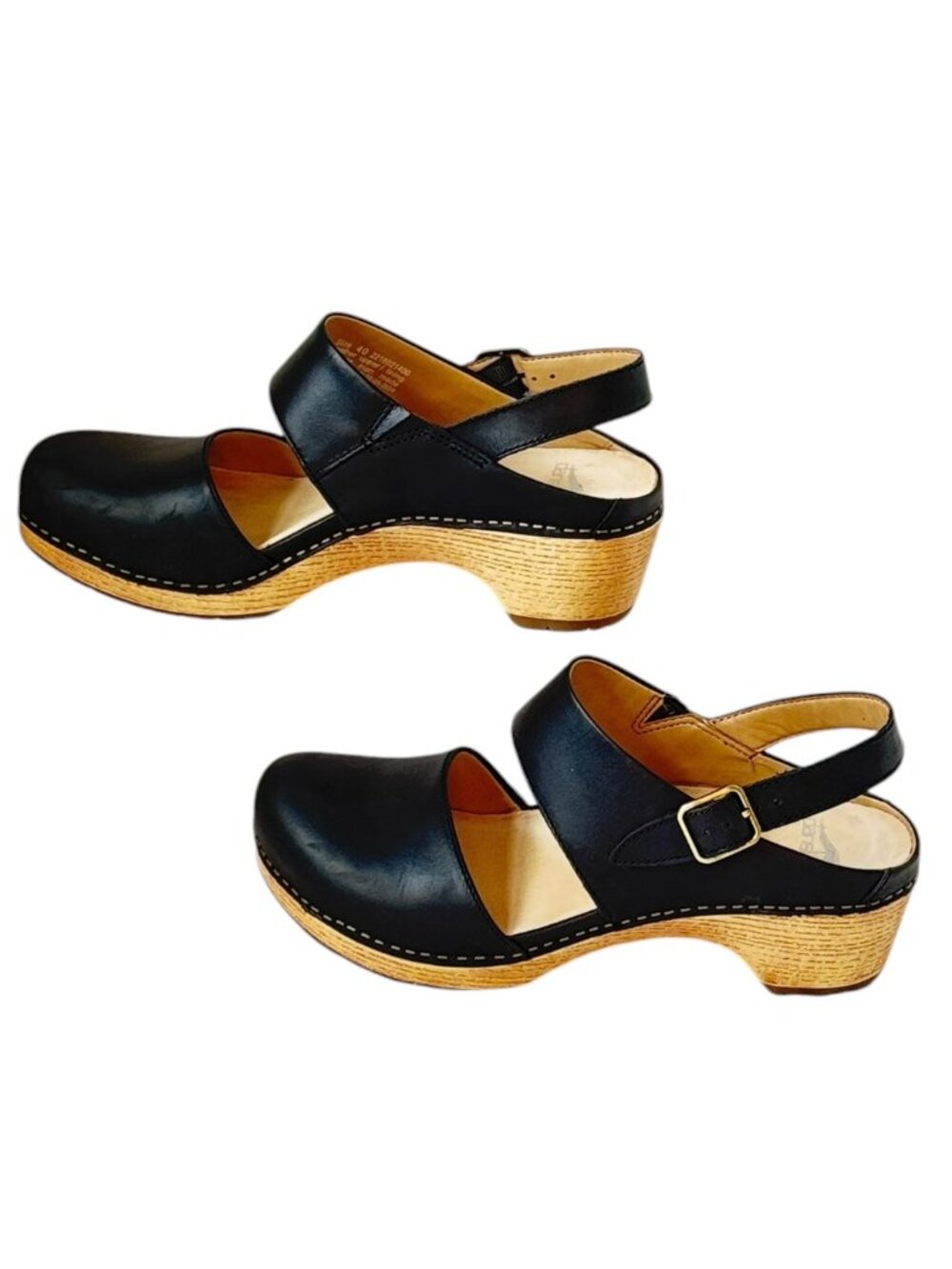 Dansko Lucia Leather Clogs Black Oiled Strappy Wooden Platform Women's Size 40 - Picture 4 of 11